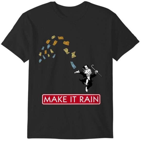 Make It Rain Monopoly Funny Money Board Game Meme Classic Retro Graphic T-Shirt - Picture 1 of 5
